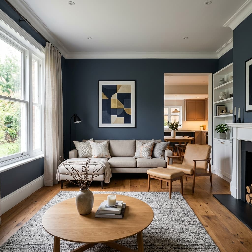 Freshly redecorated living room with painted feature wall in Doncaster